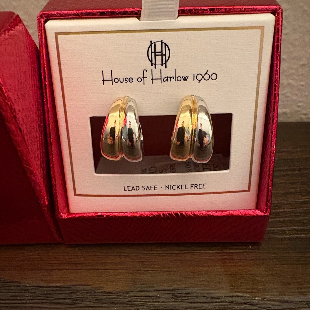 NEW House of Harlow 1960 Two Tone Hoop Earrings - Picture 2 of 4